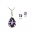 Sterling Silver 3.25ct Amethyst & Diamond Accent Teardrop Necklace Earrings Set S12227A