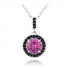 Sterling Silver 3.25ct Created Pink Sapphire & Black Spinel Round Necklace P13253CPS