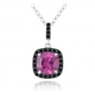 Sterling Silver 3.25ct Created Pink Sapphire & Black Spinel Square Necklace P13252CPS