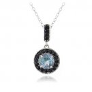 Sterling Silver 3.2ct Blue Topaz & Black Spinel Round Dangle Necklace P13502BT