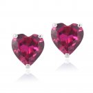 Sterling Silver 3.2ct Created Pink Sapphire Heart Stud Earrings, 7mm E13148CPS