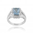 Sterling Silver 3.4ct Emerald-Cut Blue Topaz & Diamond Accent Ring Size 9 R12352BT-9