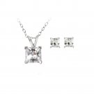 Sterling Silver 3.65ct White Topaz Square Solitaire Pendant & Stud Earrings Set S11681WT