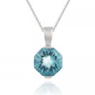Sterling Silver 3.6ct Aquamarine CZ Octagon Solitaire Pendant 1254