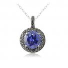 Sterling Silver 3.75ct Tanzanite CZ & Black Diamond Accent Round Necklace P13458TZ