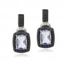 Sterling Silver 3ct Amethyst & Black Diamond Accent Rectangle Dangle Earrings E13503A