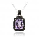 Sterling Silver 3ct Amethyst & Black Diamond Accent Rectangle Necklace P13503A
