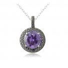 Sterling Silver 3ct Amethyst & Black Diamond Accent Round Necklace P13458A