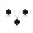 Sterling Silver 3ct Black Spinel Solitaire Pendant & Earrings Set S13093BSP