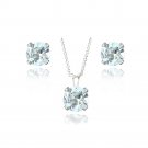 Sterling Silver 3ct Blue Topaz Solitaire Necklace & Earrings Set S13093BT