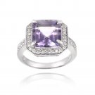Sterling Silver 4.5ct Amethyst & CZ Square Ring Size 10 R12351A-10