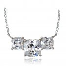 Sterling Silver 4.5ct Cubic Zirconia Three Stone Cushion-Cut Necklace P14471