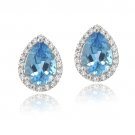 Sterling Silver 4.5ct London Blue Topaz & CZ Teardrop Stud Earrings E13352LBT