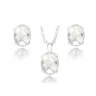 Sterling Silver 4.5ct White Topaz Oval Solitaire Necklace & Stud Earrings Set S13031WT