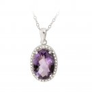 Sterling Silver 4ct Amethyst & Diamond Accent Oval Necklace P12554A