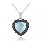 Sterling Silver 4ct Blue Topaz & Black Spinel Heart Necklace P13139M