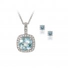 Sterling Silver 4ct Blue Topaz & Diamond Accent Square Necklace & Earrings Set S11678BT