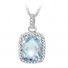 Sterling Silver 4ct Blue Topaz & Diamond Accent Cushion Cut Necklace P12549BT