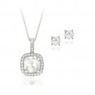 Sterling Silver 4ct White Topaz & Diamond Accent Square Necklace & Earrings Set S11678WT