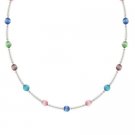 Sterling Silver 4mm Multi Color Cats Eye Bar & Bead Necklace N4116M2