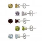 Sterling Silver 4mm Round Amethyst, Citrine, Peridot, Garnet, and Blue Topaz Stud Earring Set S10516