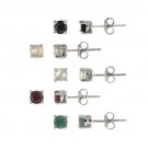 Sterling Silver 4mm Round Ruby, Sapphire, Emerald, Opal and Pearl Stud Earrings Set S10516M1
