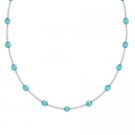 Sterling Silver 4mm Simulated Light Blue Cats Eye Bar & Bead Necklace N4116TL
