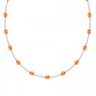 Sterling Silver 4mm Simulated Orange Cats Eye Bar & Bead Necklace N4116OR