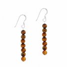 Sterling Silver 4mm Tiger Eye Beaded Dangle Earrings E9078TE