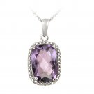 Sterling Silver 5.1ct Amethyst & Diamond Accent Cushion Cut Necklace P12555A