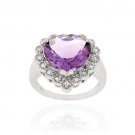 Sterling Silver 5.20ct. Amethyst & CZ Heart Ring Size 10 R11858A-10