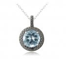 Sterling Silver 5.75ct Blue Topaz & Black Diamond Accent Round Necklace P13458BT