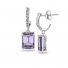 Sterling Silver 5ct Amethyst & White Topaz Rectangle Dangle Earrings E13657A