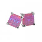 Sterling Silver 5mm Square Created Pink Opal Stud Earrings E10098POP