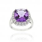 Sterling Silver 6.05ct. Amethyst & CZ Square Cocktail Ring Size 7 R11857A-7