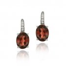 Sterling Silver 6.2 CT. Garnet & Diamond Oval Leverback Earrings E10511G