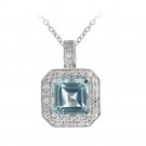 Sterling Silver 6.2ct Blue Topaz & CZ Square Necklace P12351BT