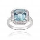 Sterling Silver 6.2ct Blue Topaz & CZ Square Ring Size 6 R12351BT-6