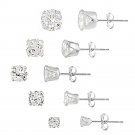 Sterling Silver 6ct CZ Stud Earrings, Set of 5 S12229