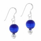 Sterling Silver 6mm Dark Blue Cats Eye Bead Dangle Earrings E9082DBL