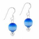 Sterling Silver 6mm Light Blue Cats Eye Bead Dangle Earrings E9082LBL