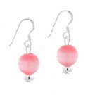 Sterling Silver 6mm Pink Cats Eye Bead Dangle Earrings E9082PK