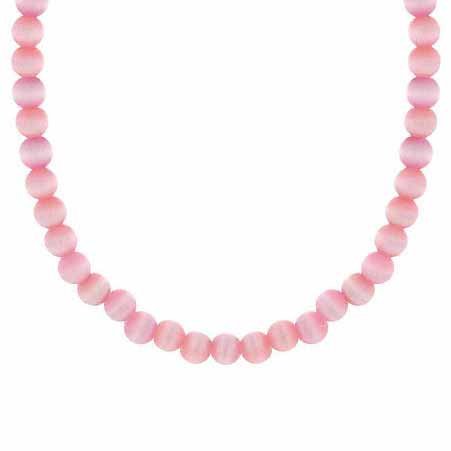 Sterling Silver 6mm Pink Cats Eye Beaded Necklace N9081PK