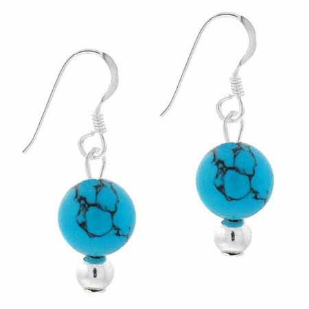 Sterling Silver 6mm Reconstituted Turquoise Stone Bead Dangle Earrings E9082TQ1