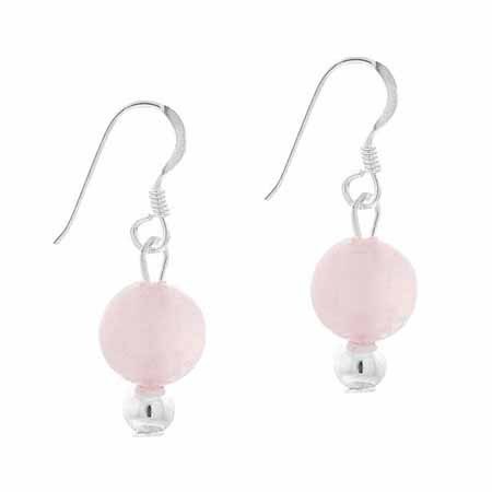 Sterling Silver 6mm Rose Quartz Bead Dangle Earrings E9082RQ
