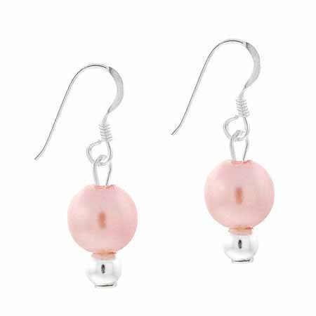 Sterling Silver 6mm Simulated Pink Pearl Dangle Earrings E9082PPL