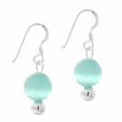 Sterling Silver 6mm Teal Cats Eye Bead Dangle Earrings E9082TL