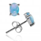 Sterling Silver 6x4 Oval Fiery Created Blue Opal Stud Earrings E10097BOP