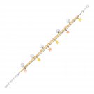 Sterling Silver 7 1-2 inch Three Toned Bracelet with Polished Hearts and Stars