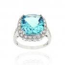 Sterling Silver 7.55ct Blue Topaz & CZ Square Cocktail Ring Size 6 R11857BT-6